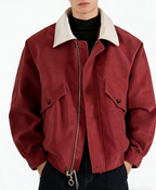 Contrast-Color Suede Lapel Padded Jacket