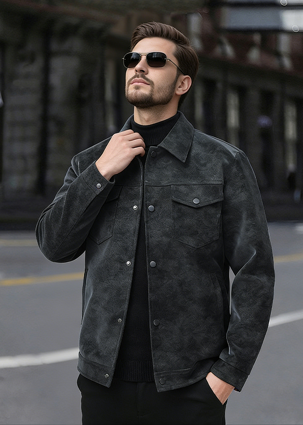 Men’s Retro PU Leather Shirt Jacket – Casual American Workwear Style