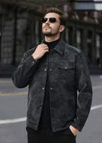 Men’s Retro PU Leather Shirt Jacket – Casual American Workwear Style