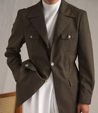 Lapel Lightweight Safari Cargo Jacket Casual Blazer