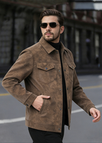 Men’s Retro PU Leather Shirt Jacket – Casual American Workwear Style