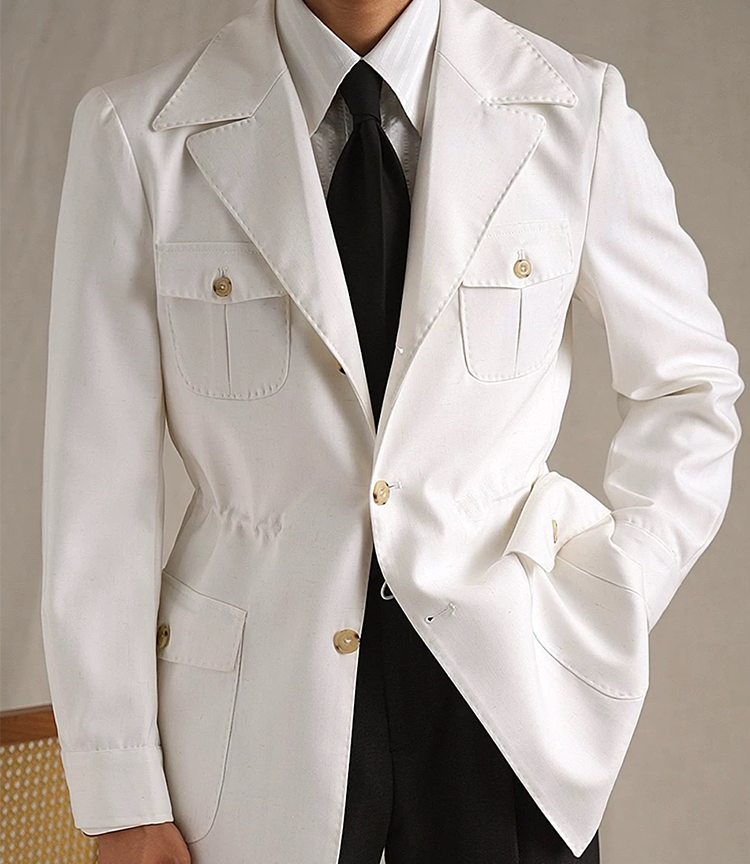 Lapel Lightweight Safari Cargo Jacket Casual Blazer