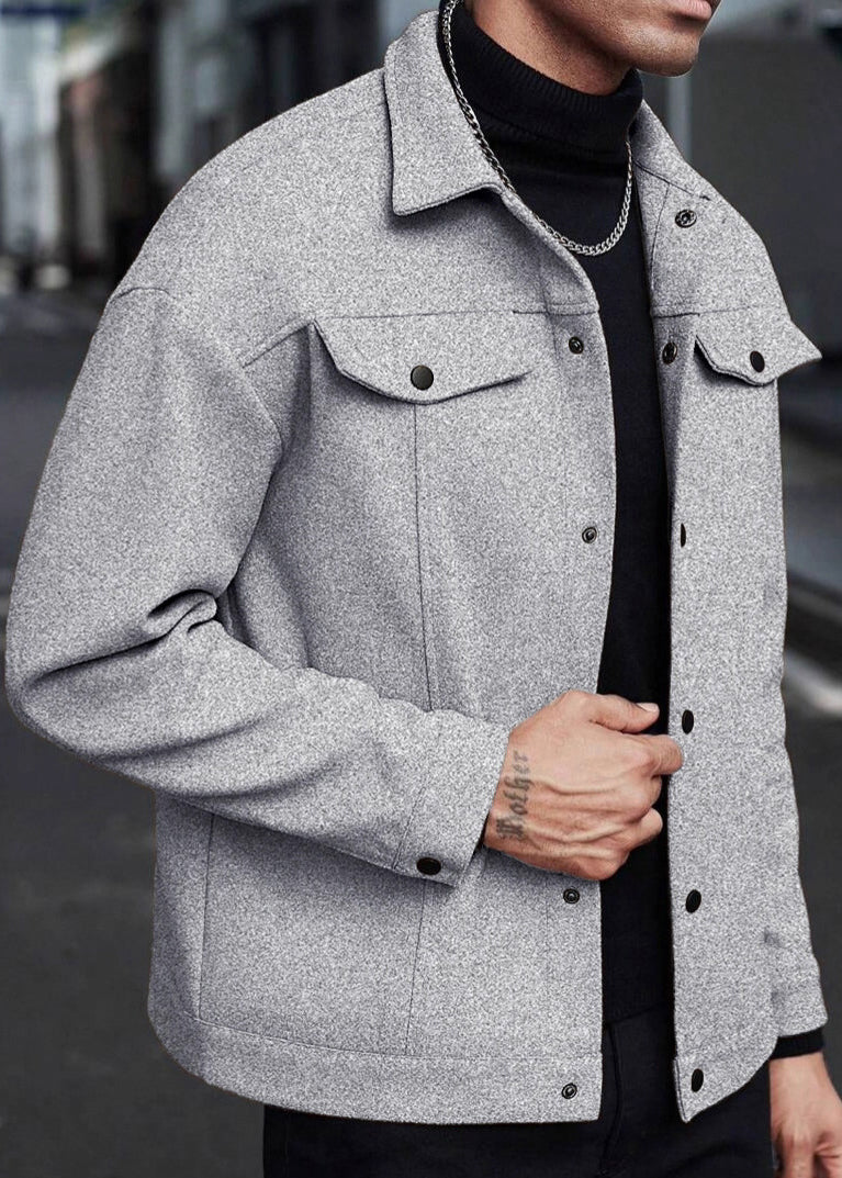 Mens Wool-Blend Collar Jacket – Fall/Winter Casual Business Sport Outerwear