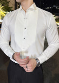 Elegant White Wing Collar Pleated Shirt – Formal & Wedding