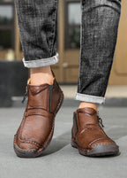 Men‘s Slip-On Leather Martin Boots – Round Toe, Casual, Breathable & Durable