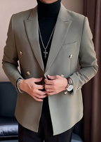 Men’s Double-Breasted Casual Blazer – Premium British Style Business Slim Fit Suit Jacket for Spring & Autumn