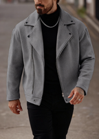 Men’s Asymmetric Zip Moto Jacket – Wide Lapel Coat, Casual Street Outerwear with Side