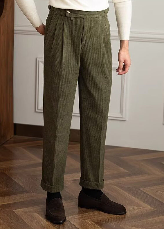 Men’s Vintage Corduroy Naples High-Waist Trousers – Retro Business Casual Pants
