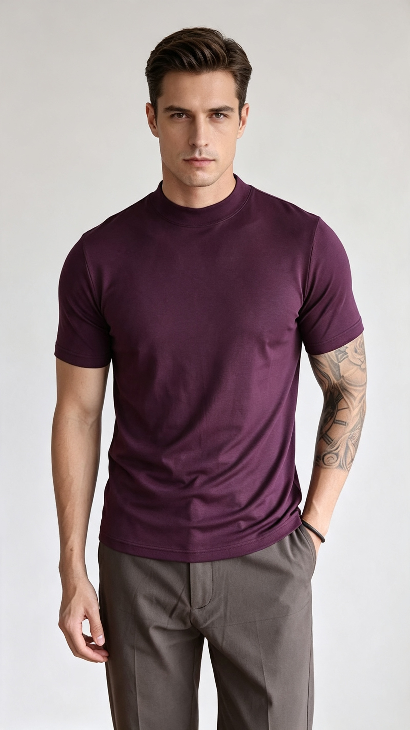 Men's Premium Mock Neck Fitted Short-Sleeve Base T-Shirt