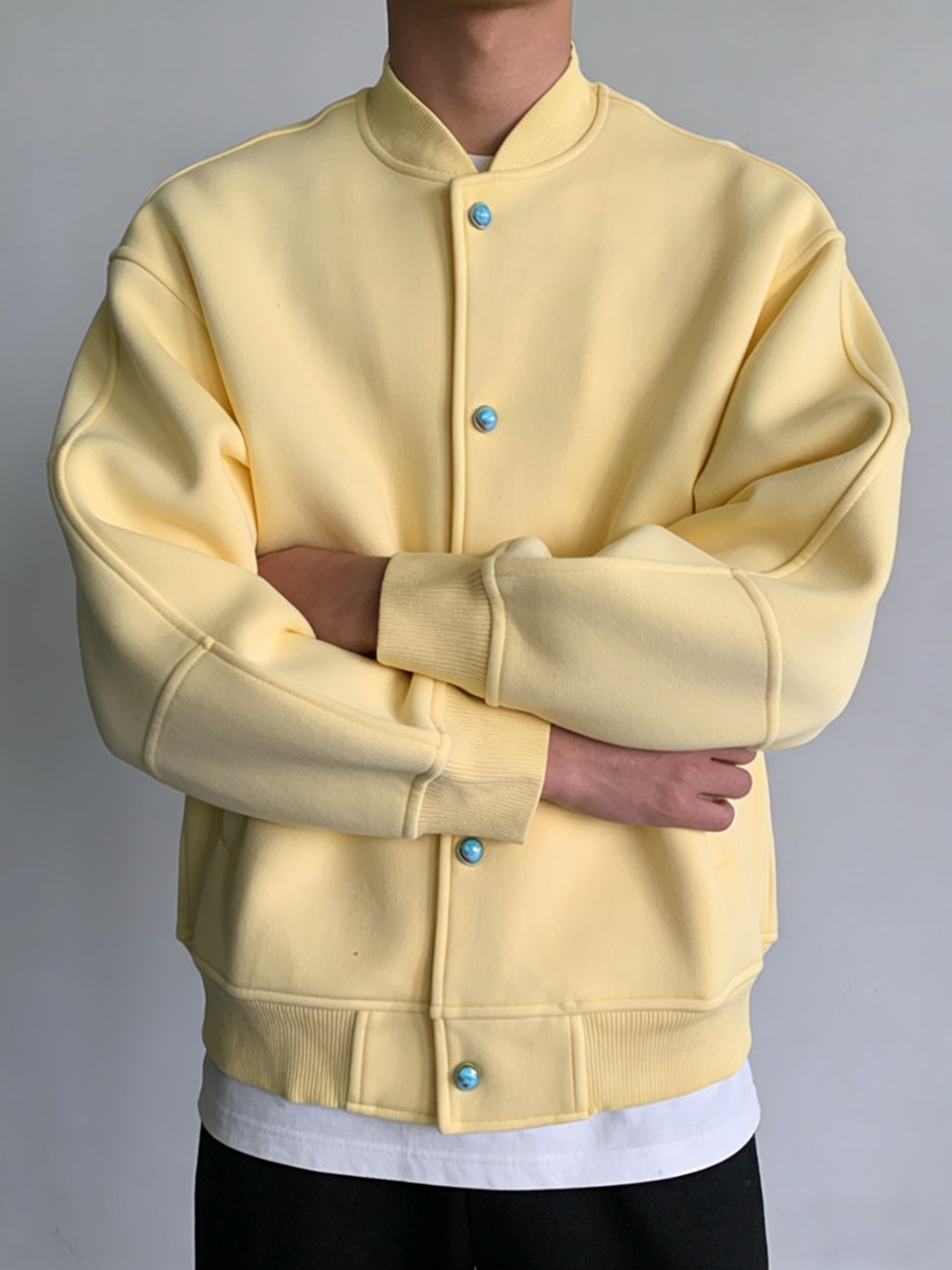 Men’s Smart Casual Stand Collar Jacket – Turquoise Accent Lightweight Coat