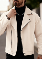 Men’s Asymmetric Zip Moto Jacket – Wide Lapel Coat, Casual Street Outerwear with Side