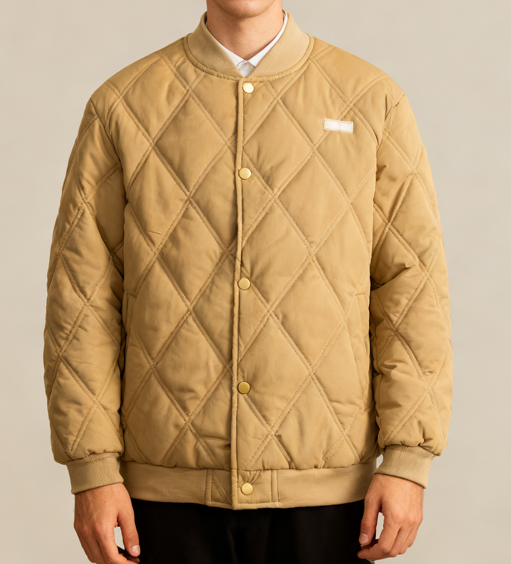 Diamond Quilted Stand-Collar Baseball Jacket