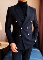 Men’s Double-Breasted Casual Blazer – Premium British Style Business Slim Fit Suit Jacket for Spring & Autumn