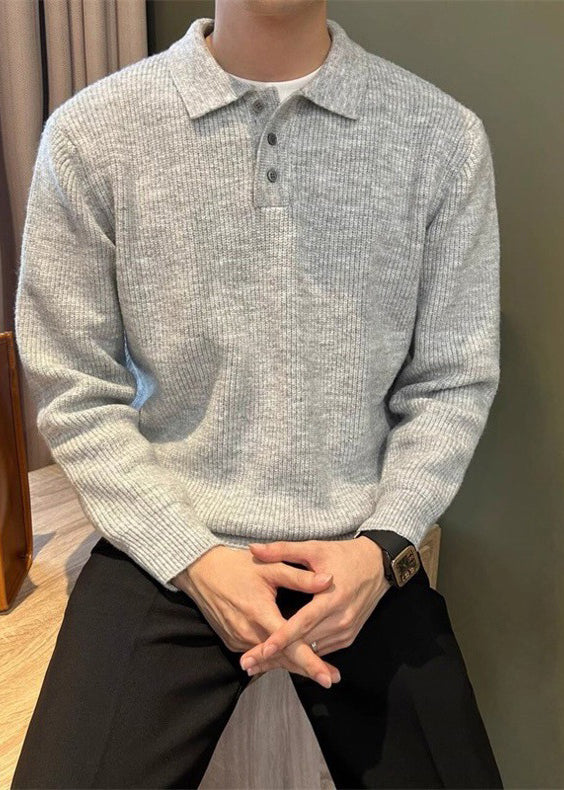 Men’s Polo Collar Knitted Sweater – Premium Fall/Winter Business Casual Pullover