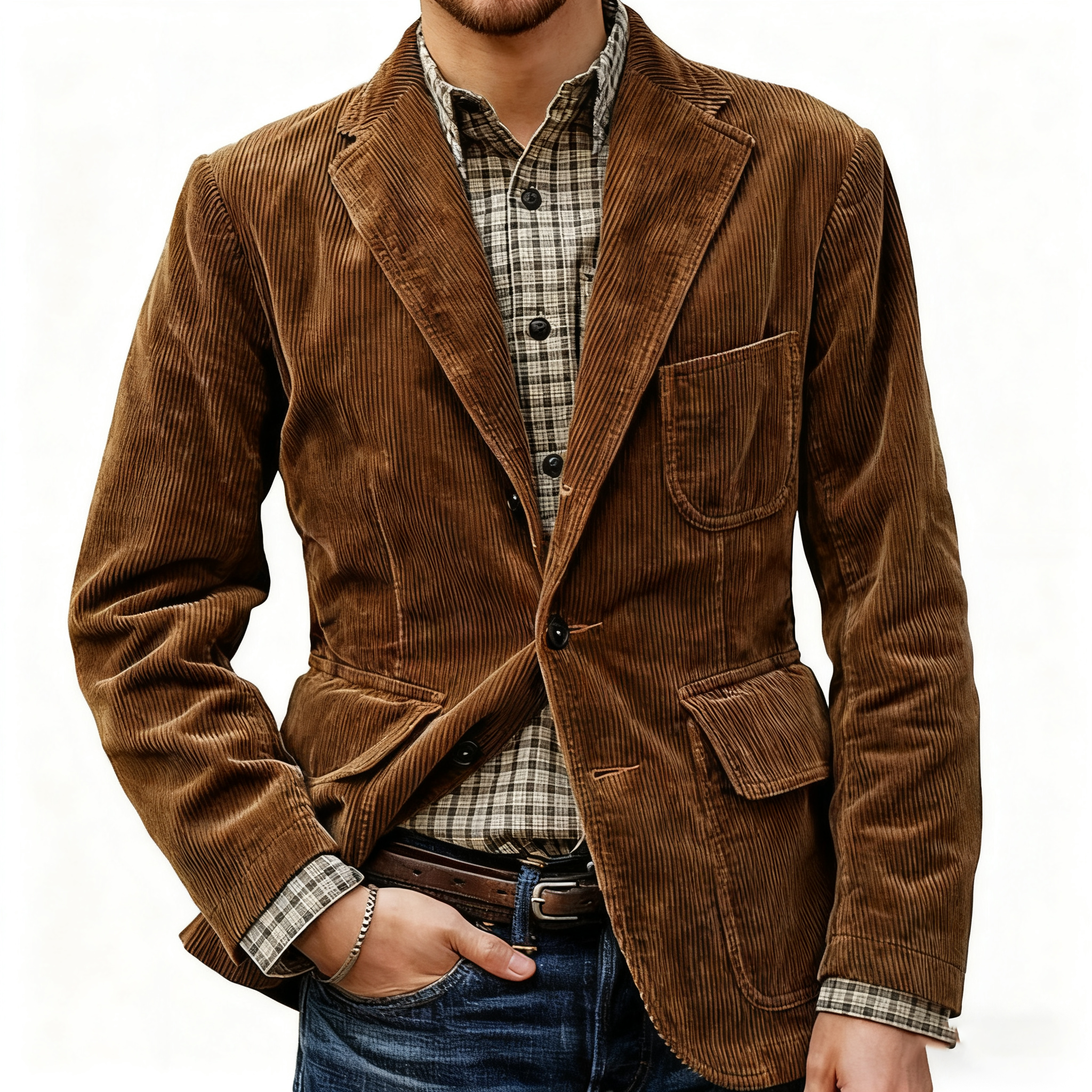 Corduroy Lapel Casual Jacket / Vest