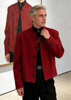 Premium Men's Mandarin Collar Blazer | Slim Fit Structured Jacket with Padded Shoulders