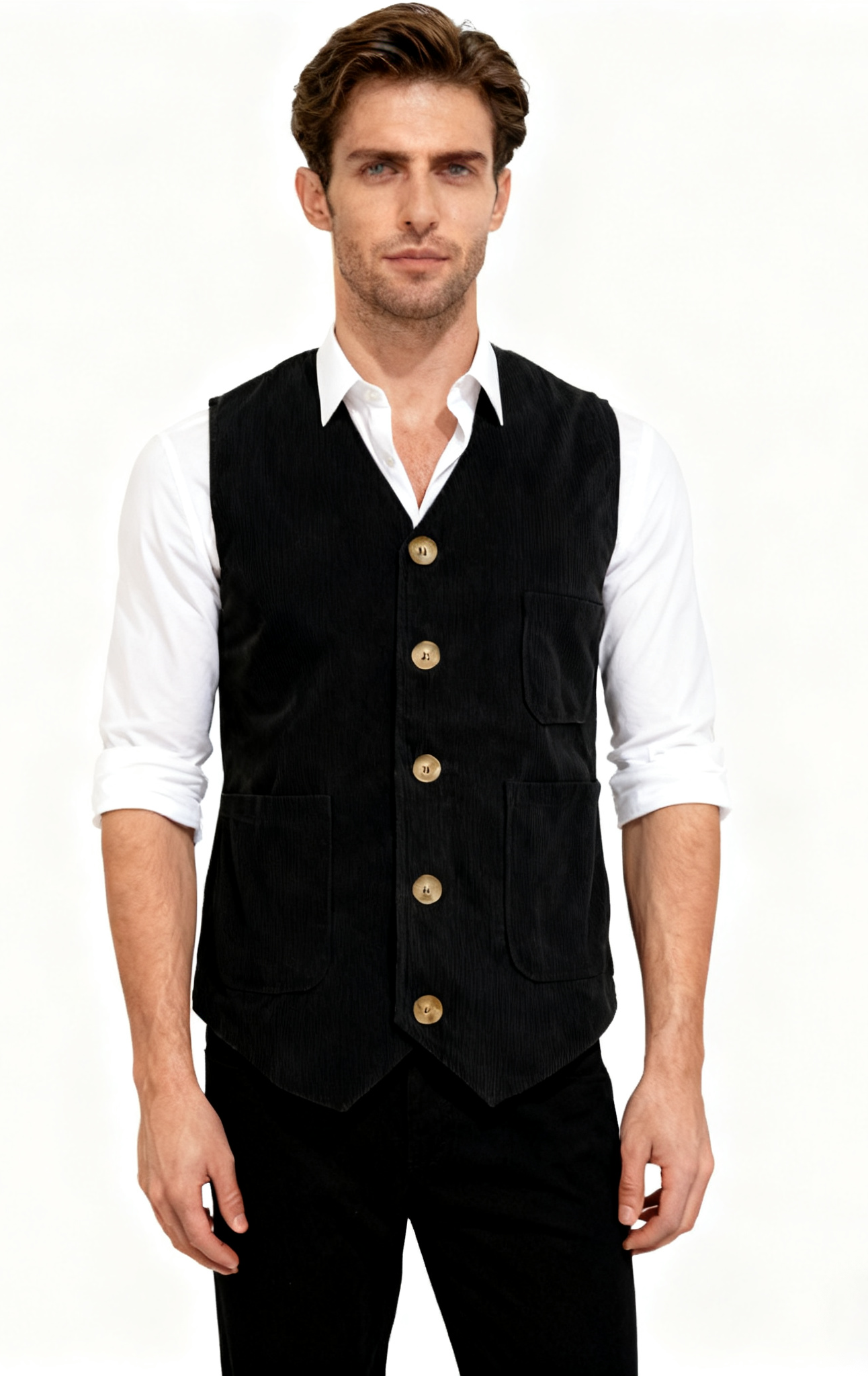 Corduroy Lapel Casual Jacket / Vest