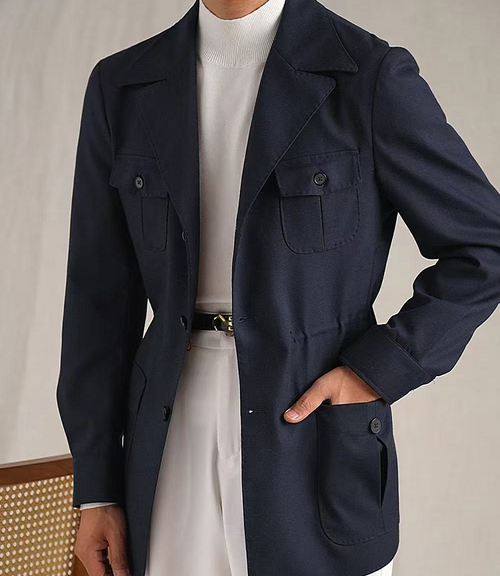 Lapel Lightweight Safari Cargo Jacket Casual Blazer