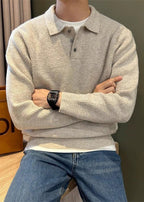 Men’s Polo Collar Knitted Sweater – Premium Fall/Winter Business Casual Pullover