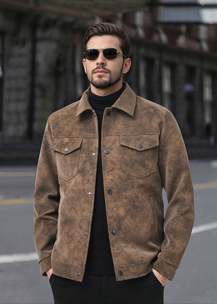 Men’s Retro PU Leather Shirt Jacket – Casual American Workwear Style