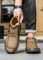 Men‘s Slip-On Leather Martin Boots – Round Toe, Casual, Breathable & Durable