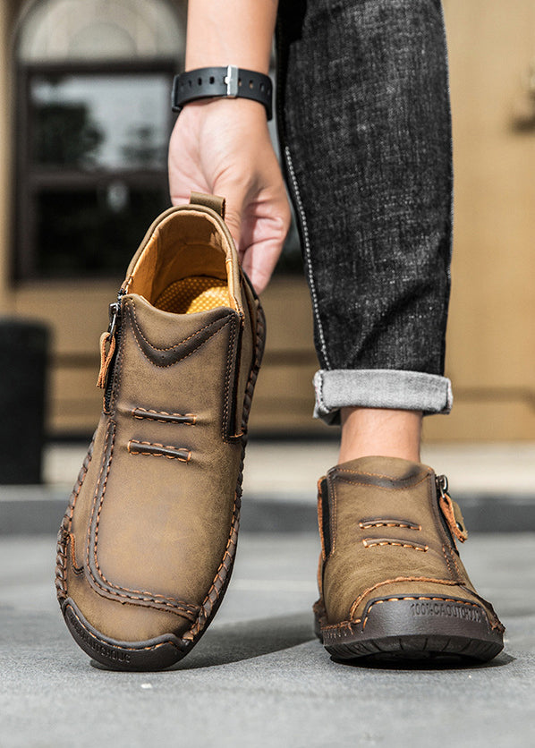 Men‘s Slip-On Leather Martin Boots – Round Toe, Casual, Breathable & Durable