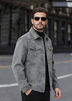 Men’s Retro PU Leather Shirt Jacket – Casual American Workwear Style