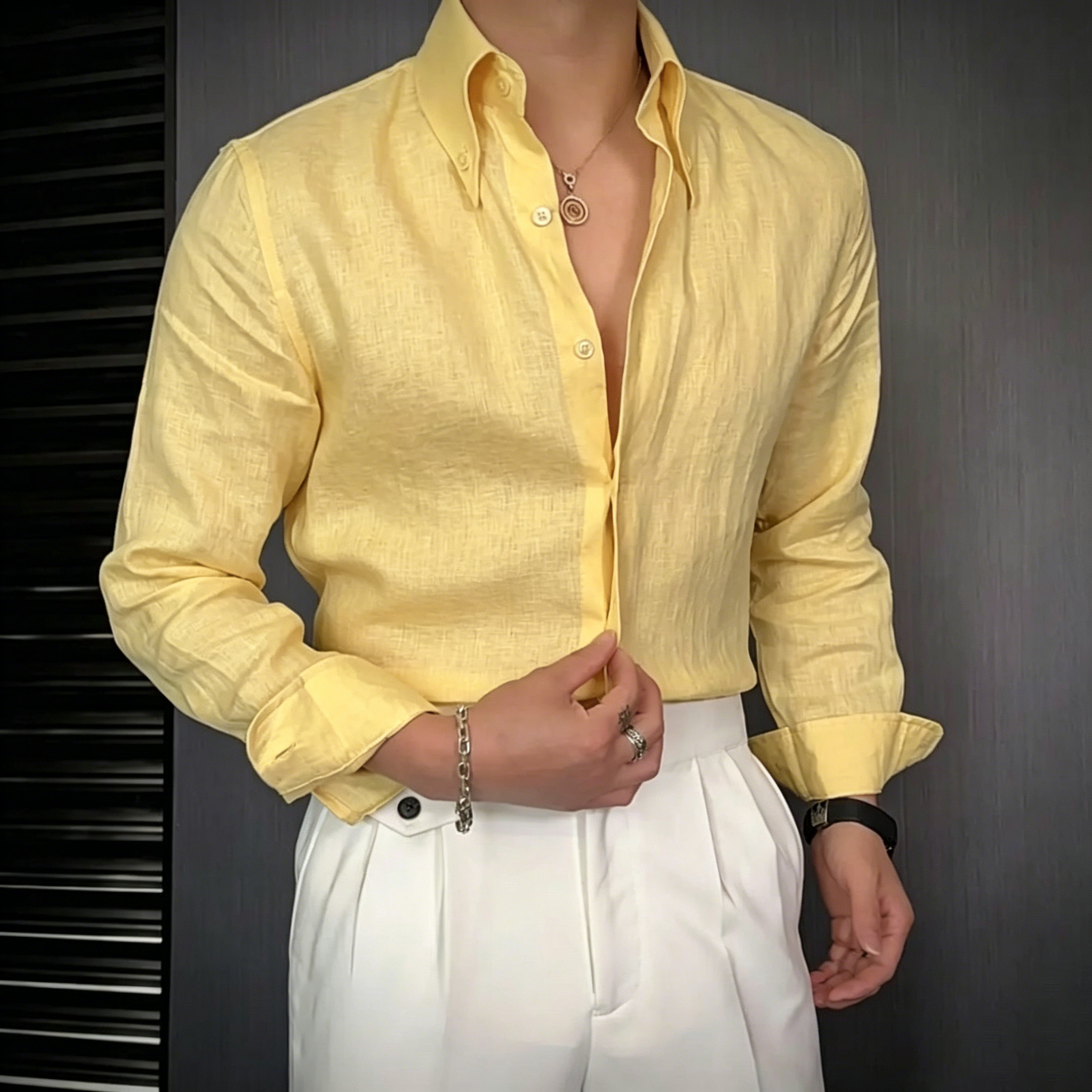 Men's Premium Solid Color Casual Slim-Fit Shirt