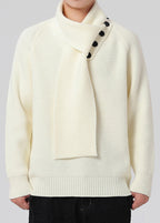 Men’s Buttoned Scarf-Collar Knit Sweater