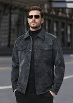 Men’s Retro PU Leather Shirt Jacket – Casual American Workwear Style