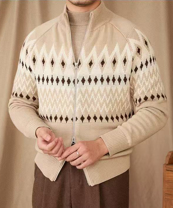 Fair Isle Knit Zip Cardigan