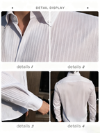 Men’s Premium Striped V-Neck Stand Collar Shirt — Elegant Modern Fit for Business & Leisure