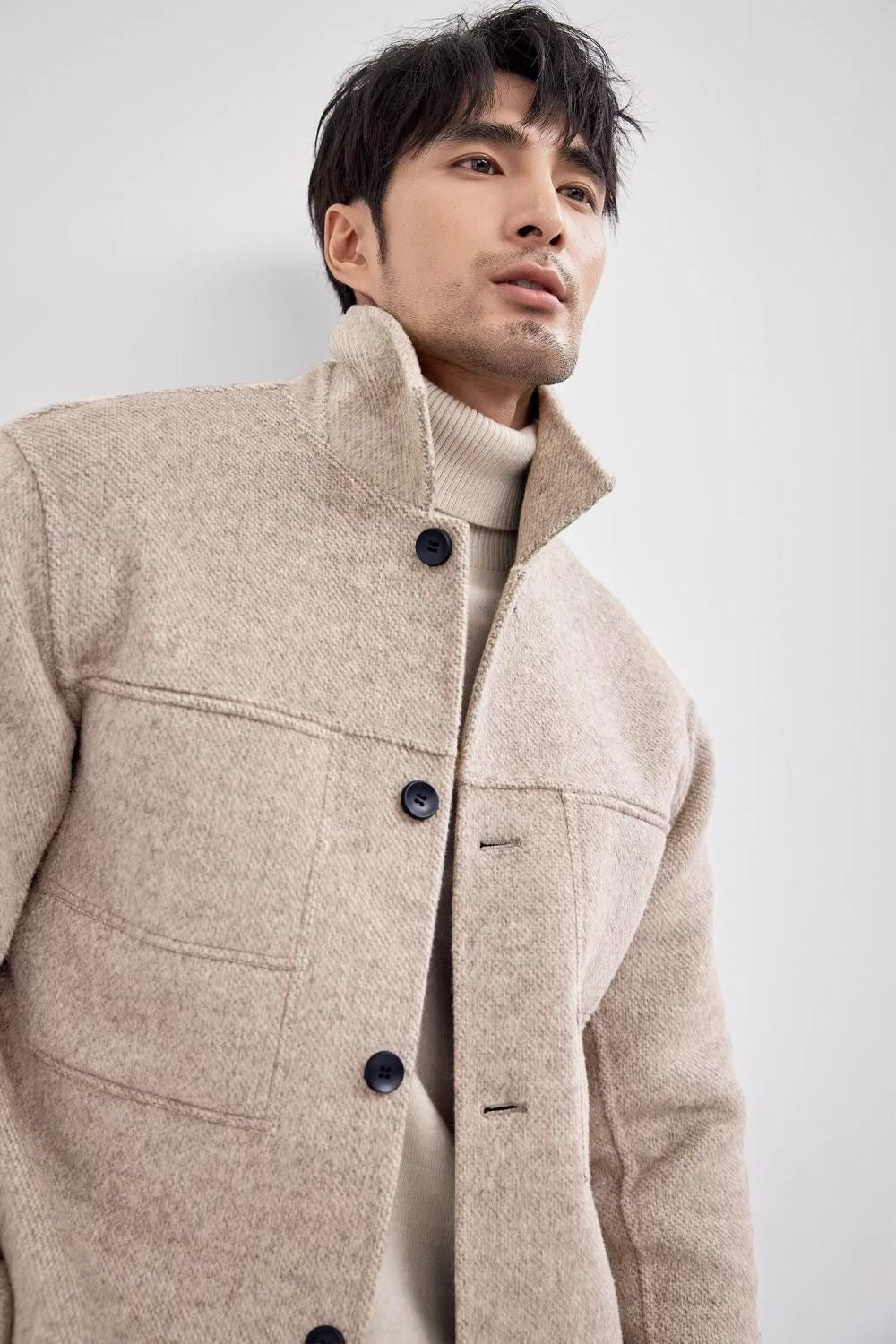 Solid Color Wool Blend Jacket