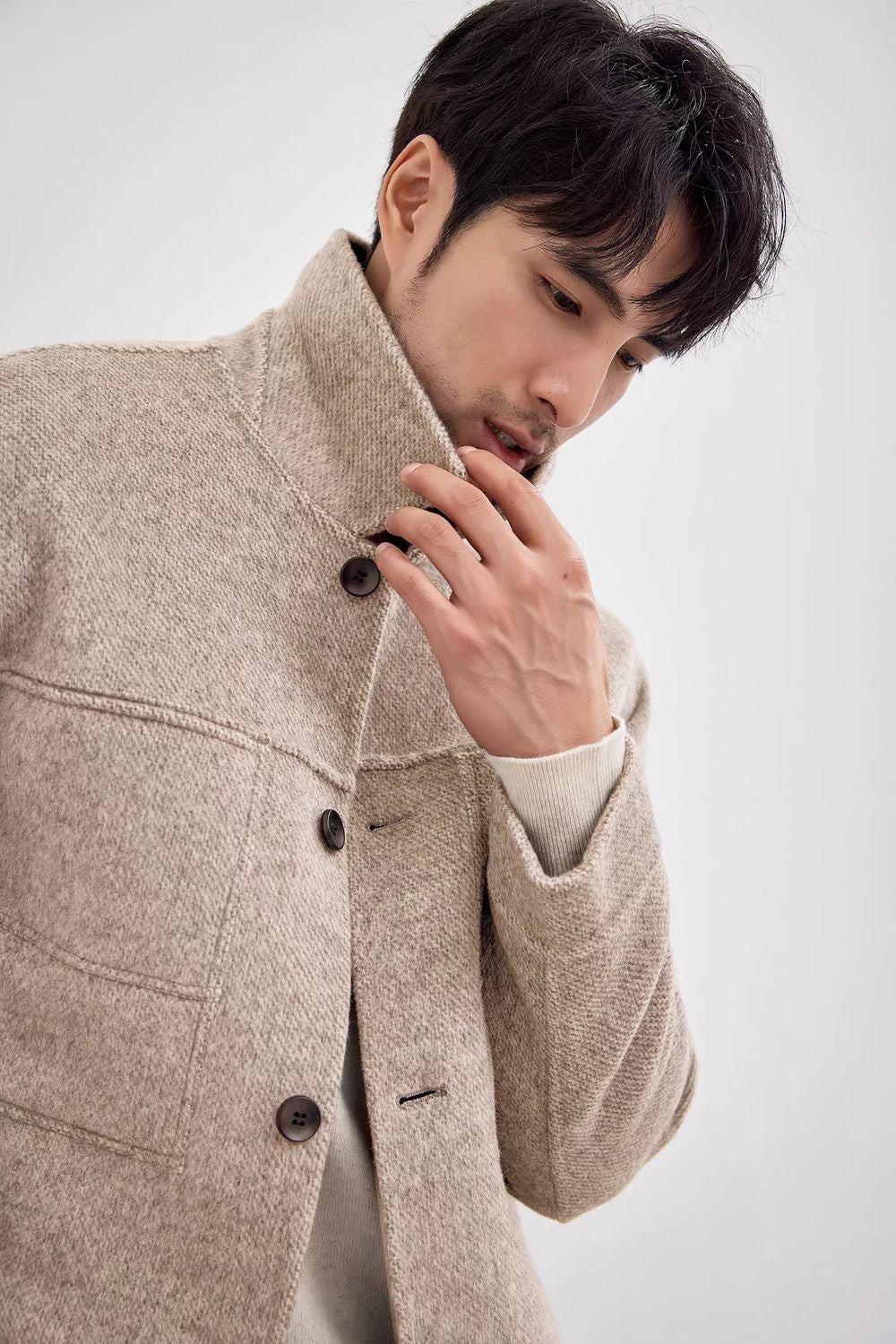 Solid Color Wool Blend Jacket