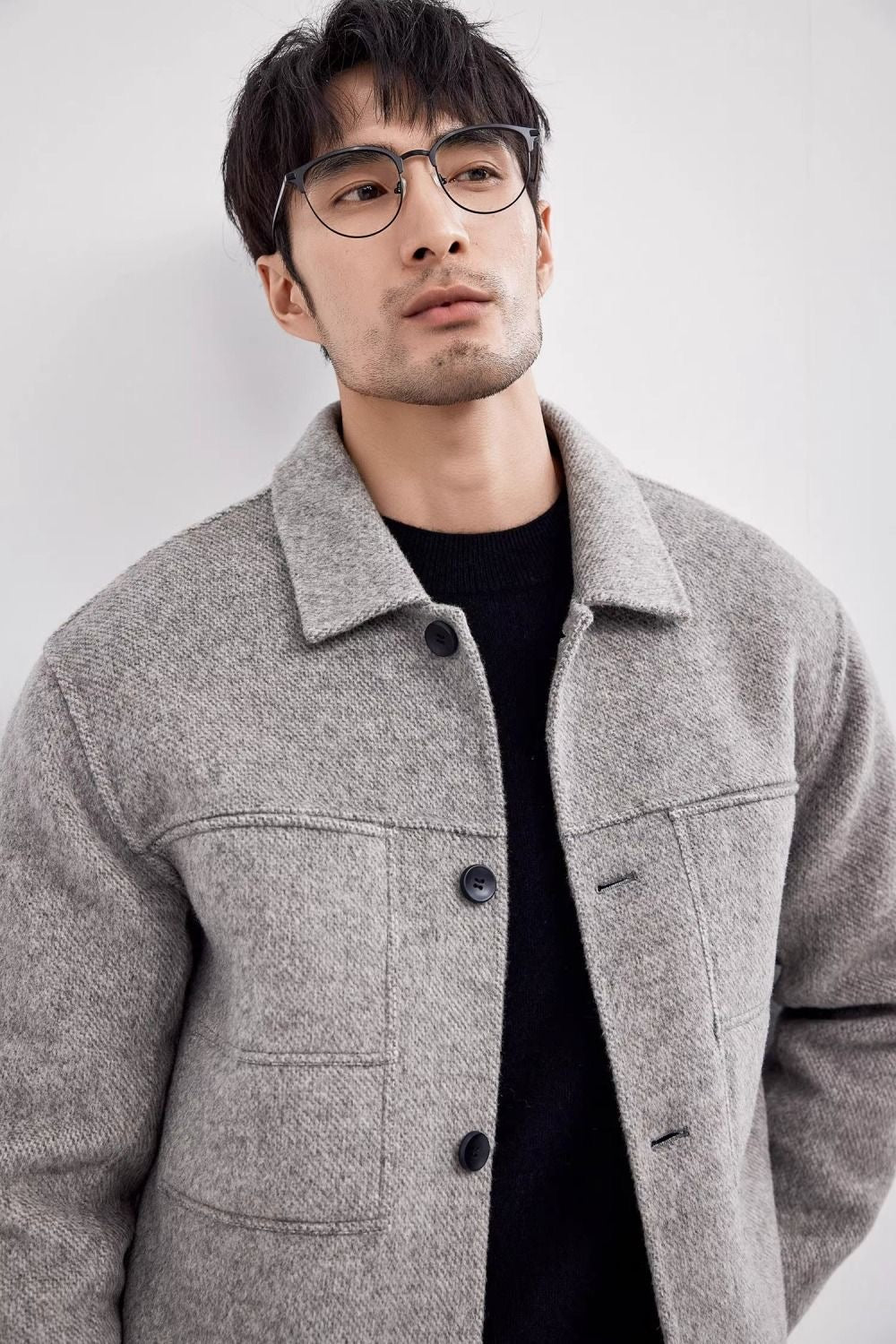 Solid Color Wool Blend Jacket