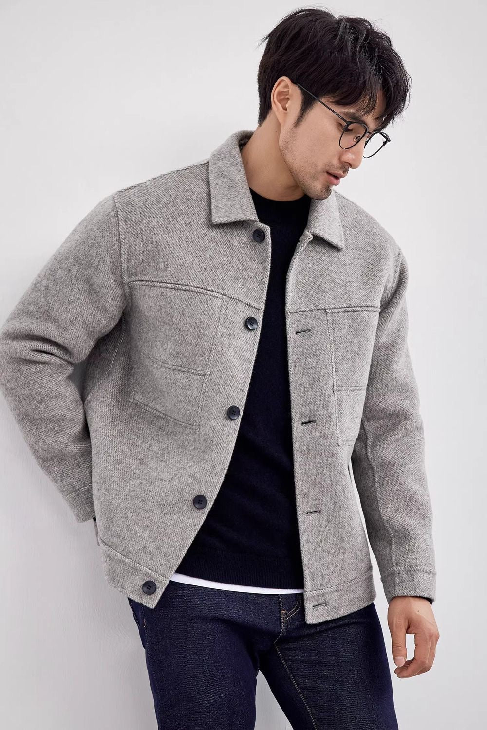 Solid Color Wool Blend Jacket