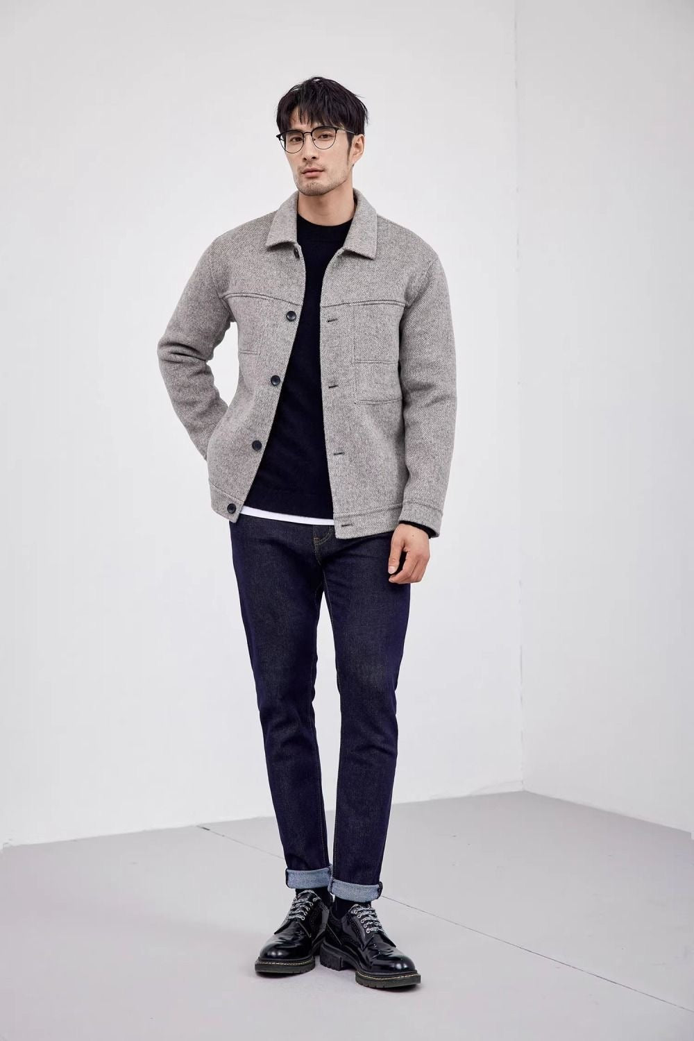 Solid Color Wool Blend Jacket