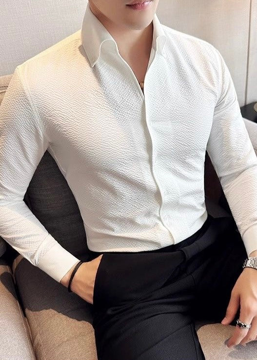 Men’s Long-Sleeve Business Casual Solid Shirt