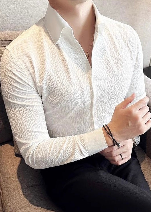 Men’s Long-Sleeve Business Casual Solid Shirt