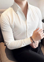 Men’s Long-Sleeve Business Casual Solid Shirt