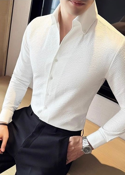 Men’s Long-Sleeve Business Casual Solid Shirt