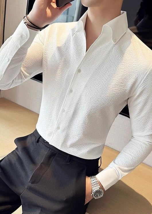 Men’s Long-Sleeve Business Casual Solid Shirt