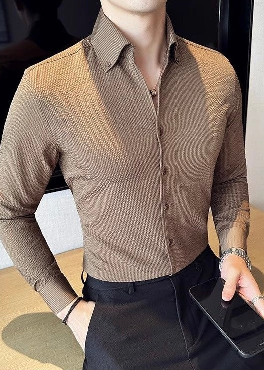 Men’s Long-Sleeve Business Casual Solid Shirt