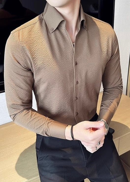 Men’s Long-Sleeve Business Casual Solid Shirt