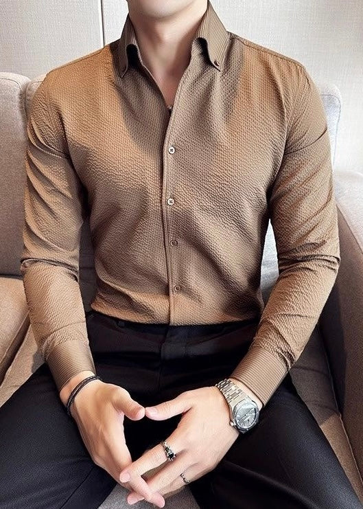 Men’s Long-Sleeve Business Casual Solid Shirt