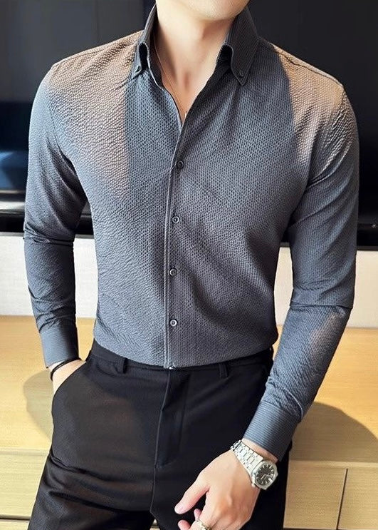 Men’s Long-Sleeve Business Casual Solid Shirt
