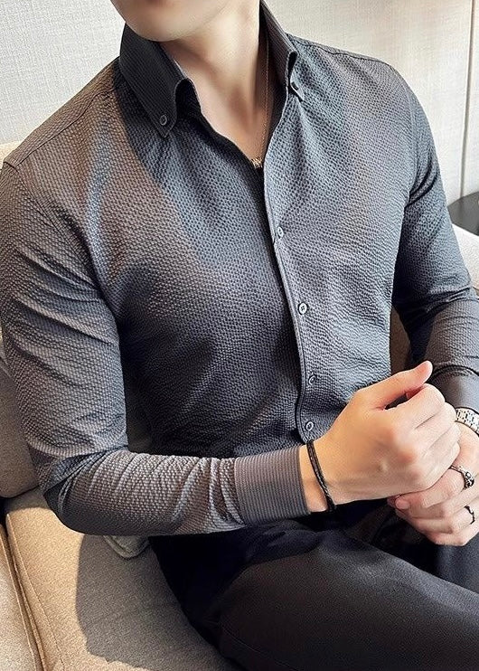 Men’s Long-Sleeve Business Casual Solid Shirt