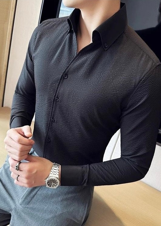 Men’s Long-Sleeve Business Casual Solid Shirt
