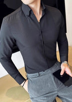Men’s Long-Sleeve Business Casual Solid Shirt