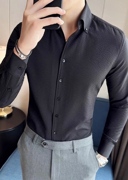 Men’s Long-Sleeve Business Casual Solid Shirt